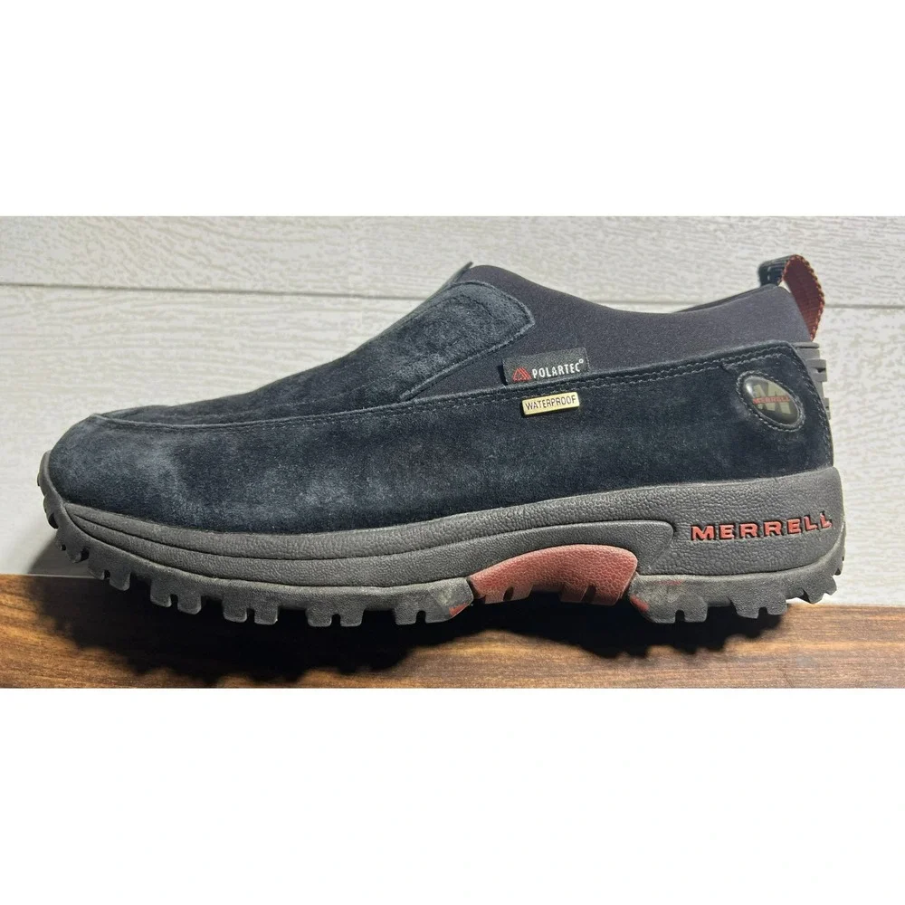 Merrell Mens 9 Moc Moccassin Waterproof Polartec Black Suede Slip On Shoes